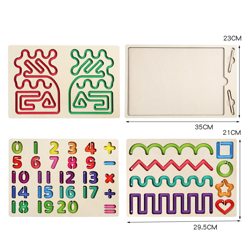 Tablero de Trazos y Números Montessori en Madera