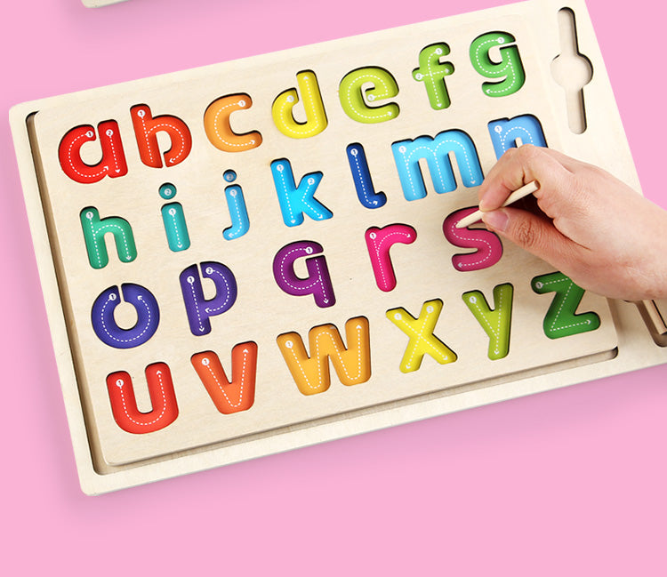 Tablero de Madera Montessori de Trazado y Abecedario Doble Cara