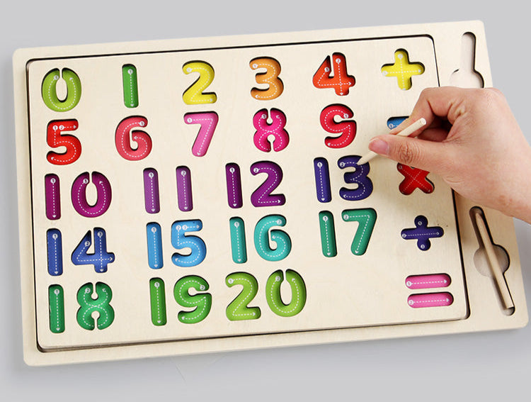 Tablero de Trazos y Números Montessori en Madera