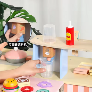 Burger Shop de Madera con Accesorios Interactivos