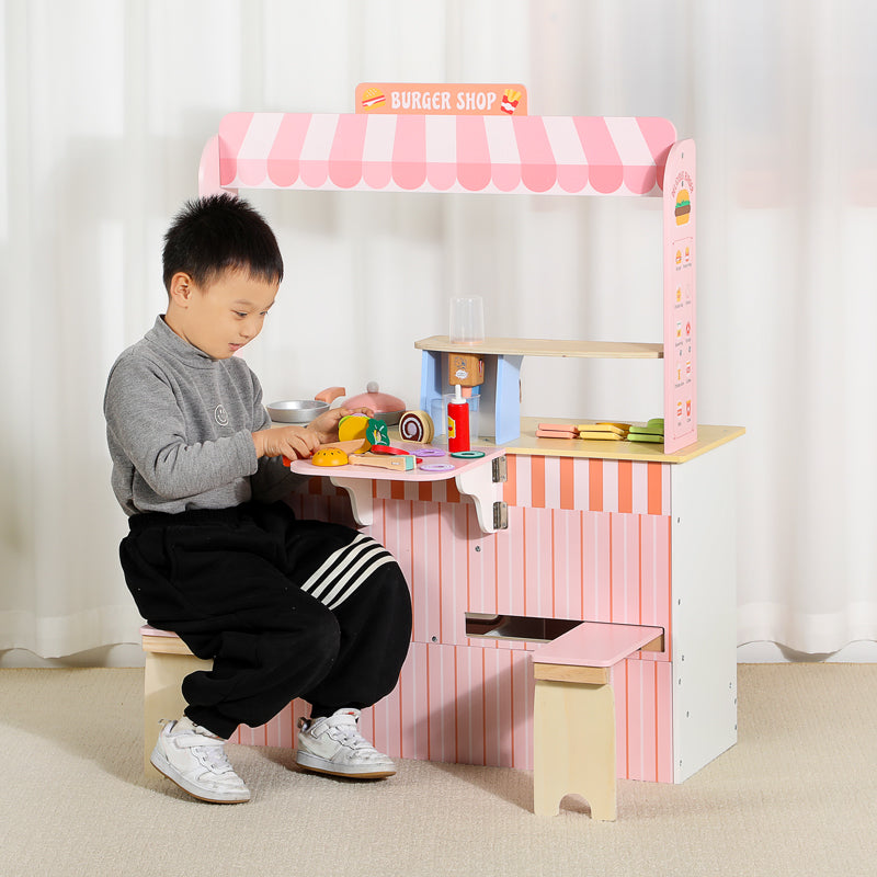 Burger Shop de Madera con Accesorios Interactivos