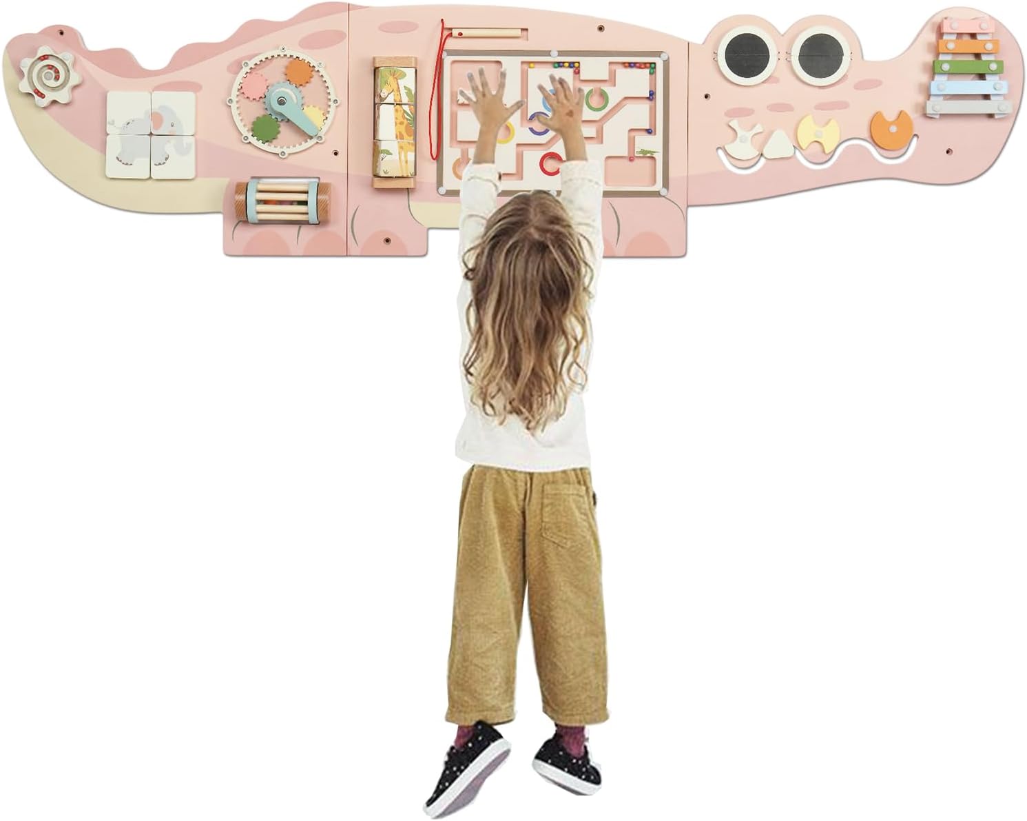 Juego de Pared Cocodrilo de Madera Multifuncional – Estaciones de Juego Montessori