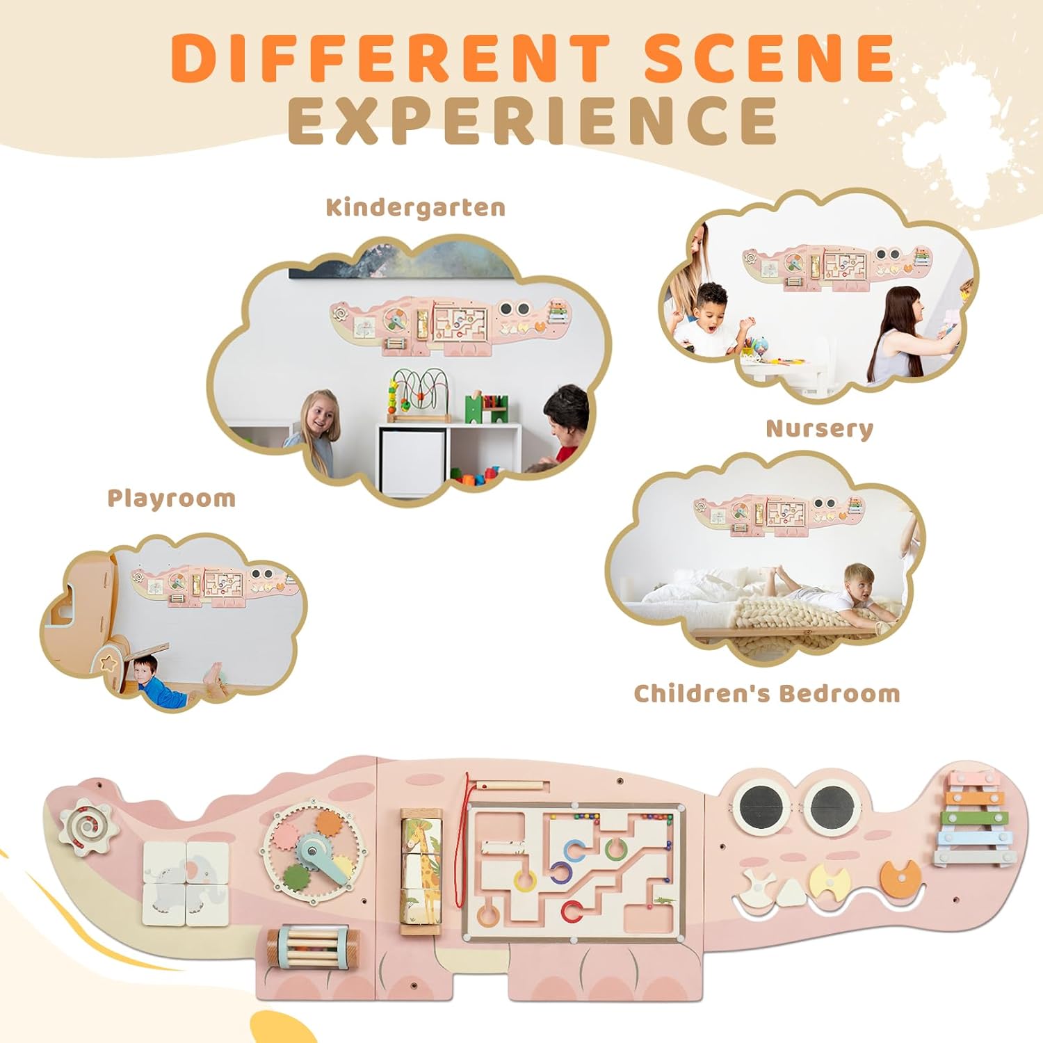 Juego de Pared Cocodrilo de Madera Multifuncional – Estaciones de Juego Montessori