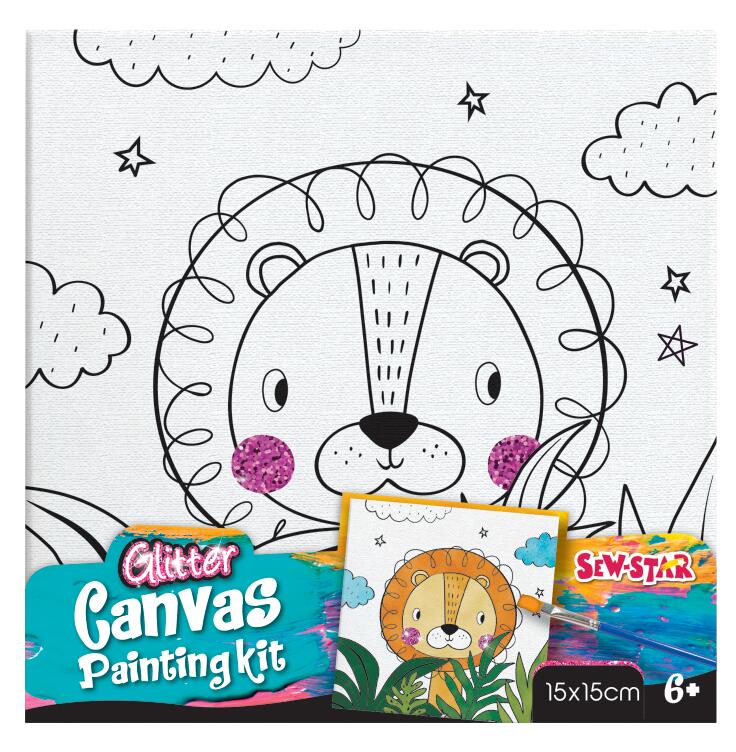 Kit de pintura sobre lienzo con brillantina - León