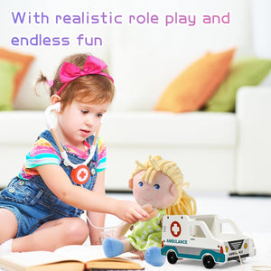 Ambulancia Set de Madera con Muñeca y Accesorios