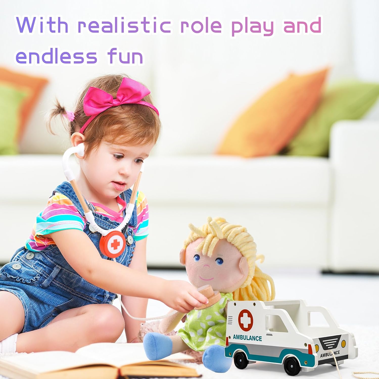 Ambulancia Set de Madera con Muñeca y Accesorios