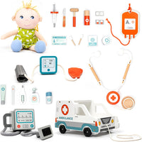 Ambulancia Set de Madera con Muñeca y Accesorios