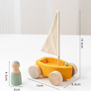 Set de Barcos de Madera con Velas y Figuras – Juguete Montessori