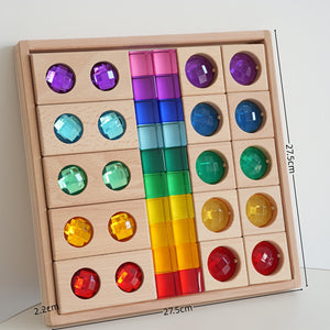 Bloques de Madera con Gemas Acrílicas de Colores