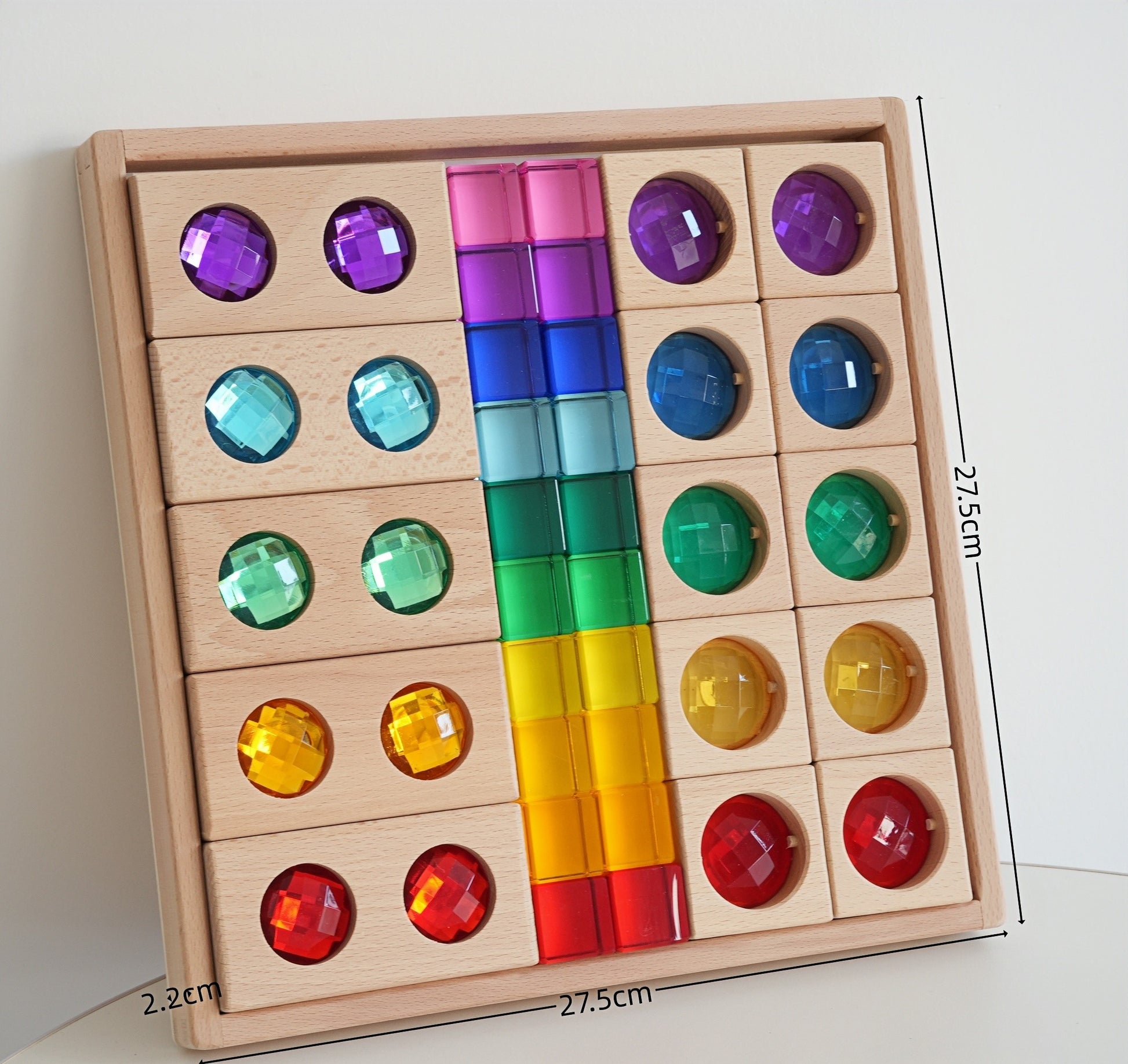 Bloques de Madera con Gemas Acrílicas de Colores