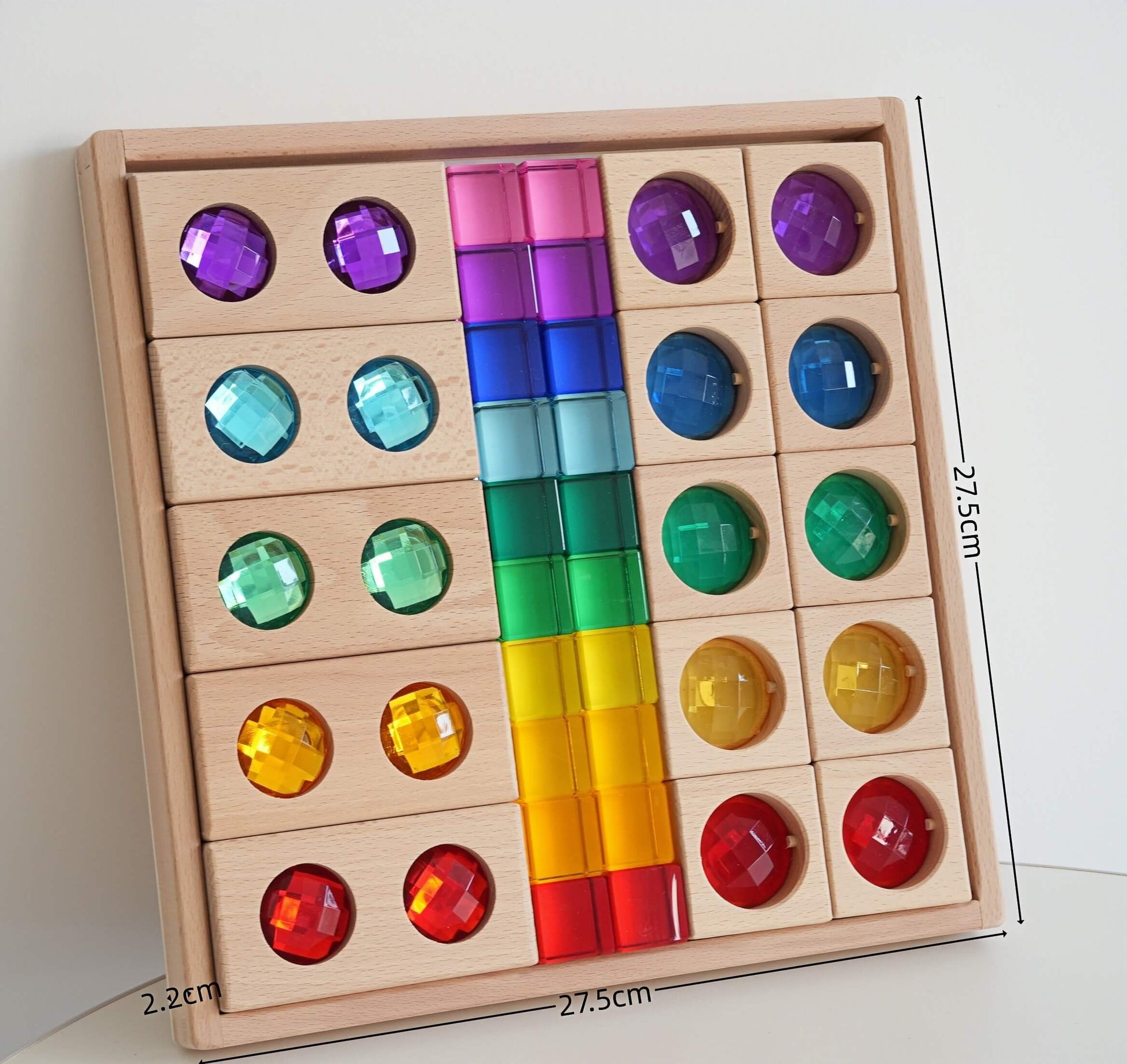 Bloques de Madera con Gemas Acrílicas de Colores