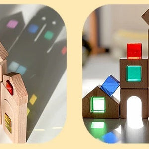Bloques de Construcción de Madera con Ventanas de Colores – Set Castillo Creativo
