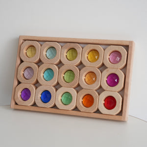 Bloques de Madera con Gemas de Colores – Juego Sensorial Montessori
