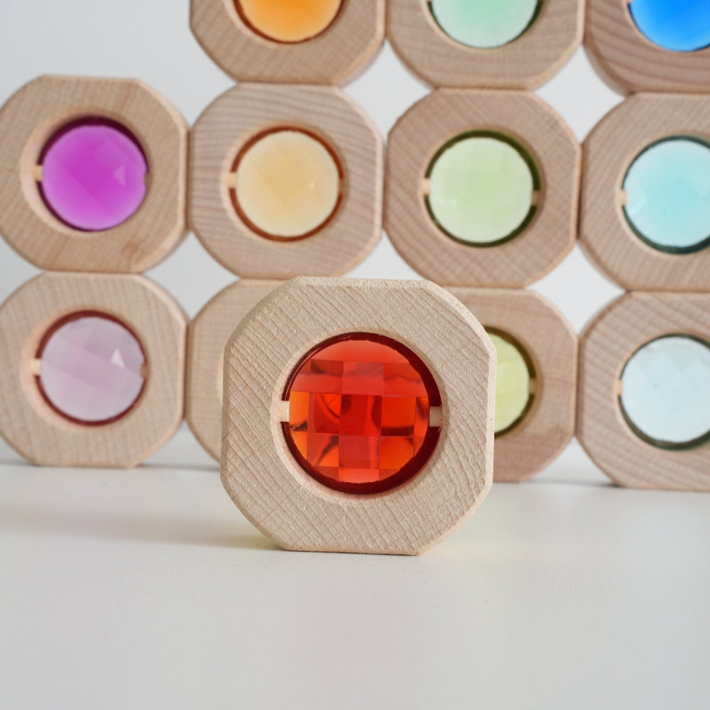 Bloques de Madera con Gemas de Colores – Juego Sensorial Montessori