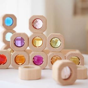 Bloques de Madera con Gemas de Colores – Juego Sensorial Montessori