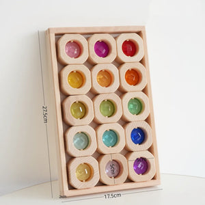Bloques de Madera con Gemas de Colores – Juego Sensorial Montessori