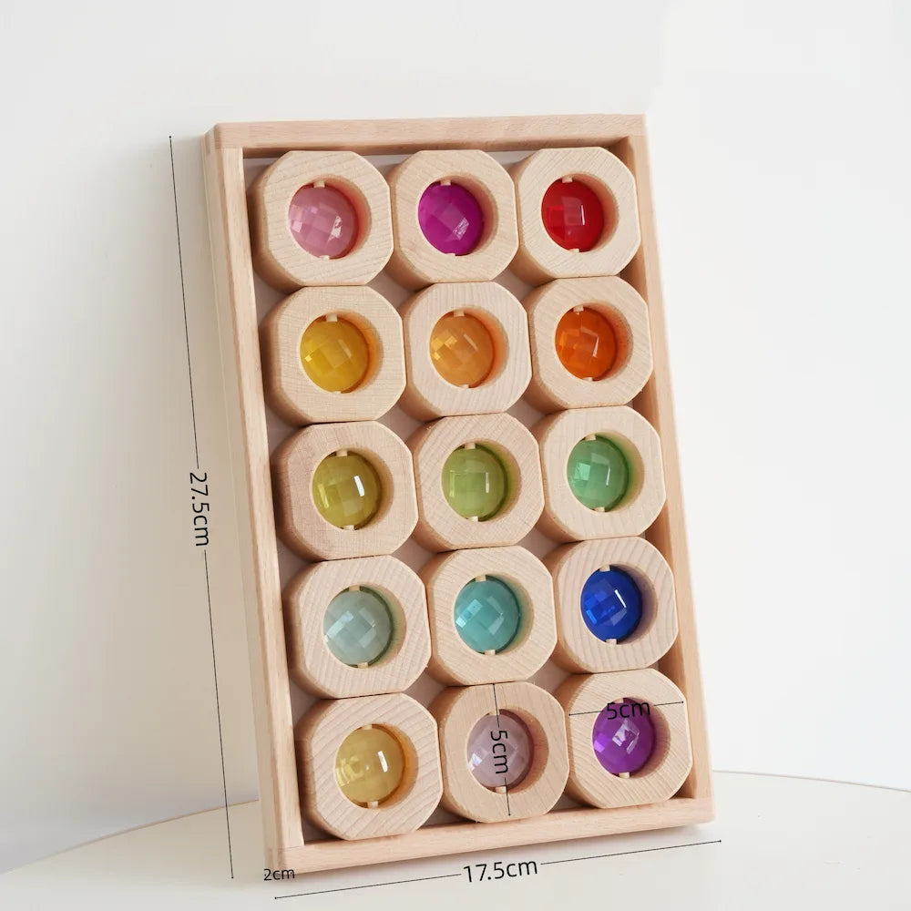 Bloques de Madera con Gemas de Colores – Juego Sensorial Montessori