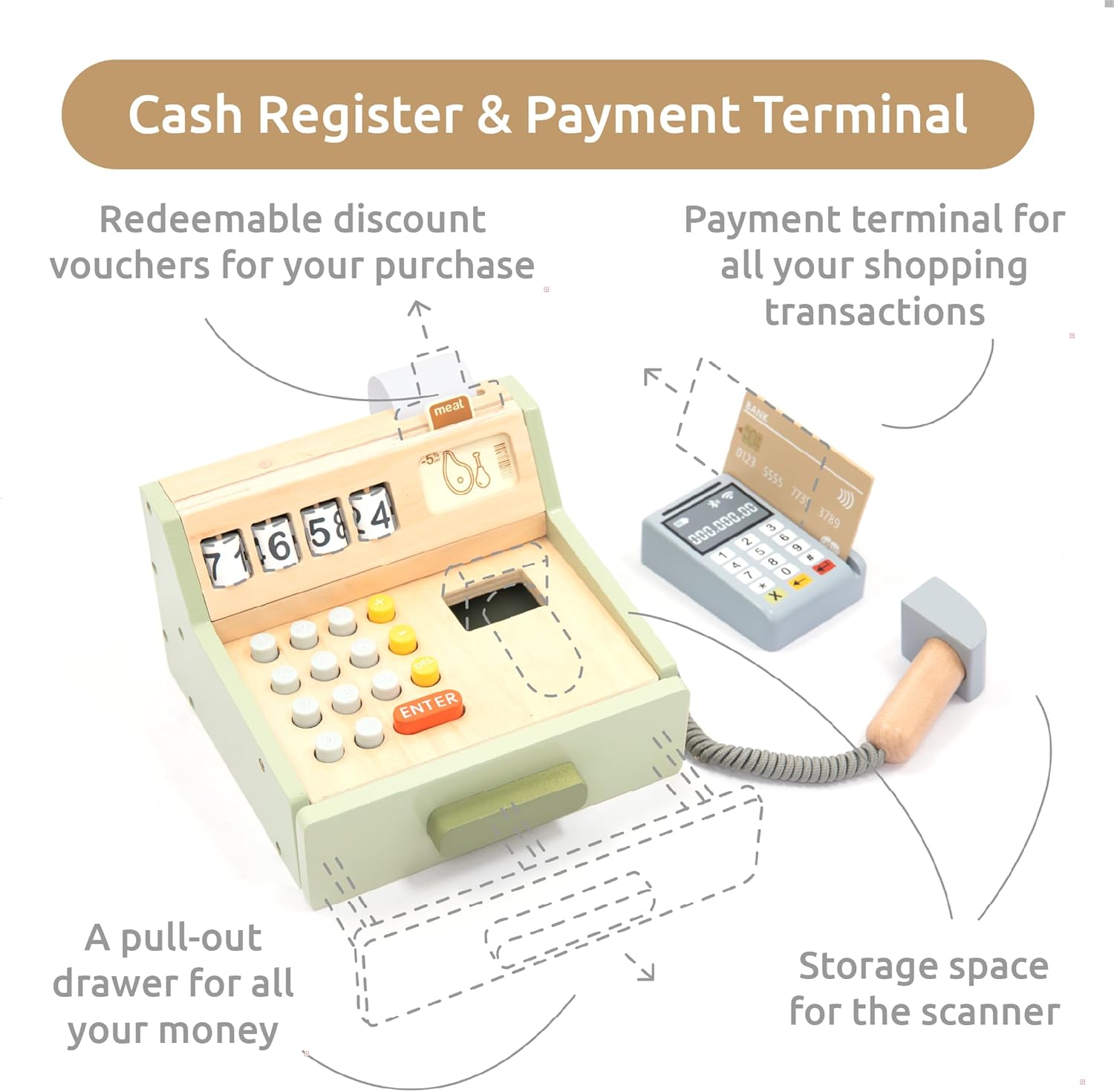 Caja Registradora de Madera con Terminal de Pago