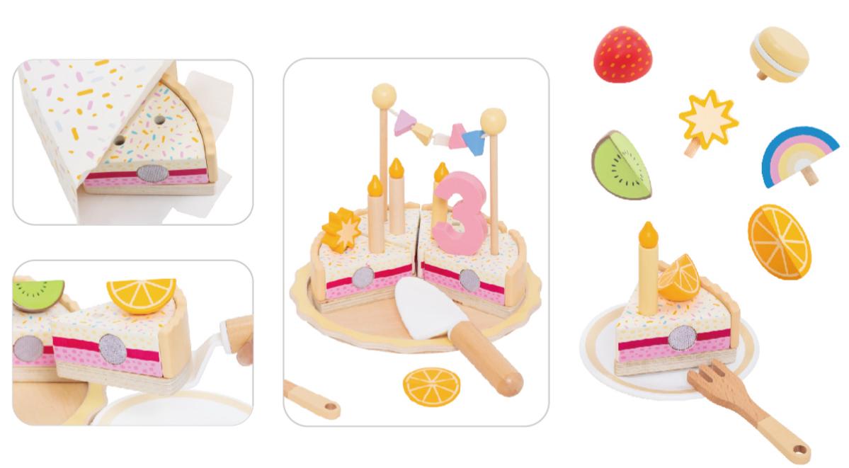 Set de Juego de Pastel de Cumpleaños de Madera