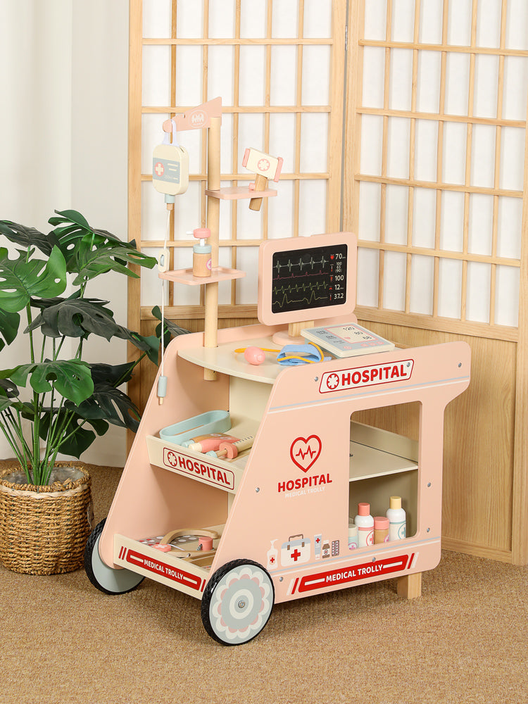 Carrito Hospital Médico de Madera con Accesorios