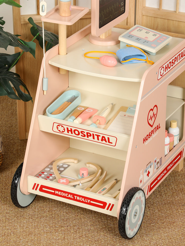 Carrito Hospital Médico de Madera con Accesorios
