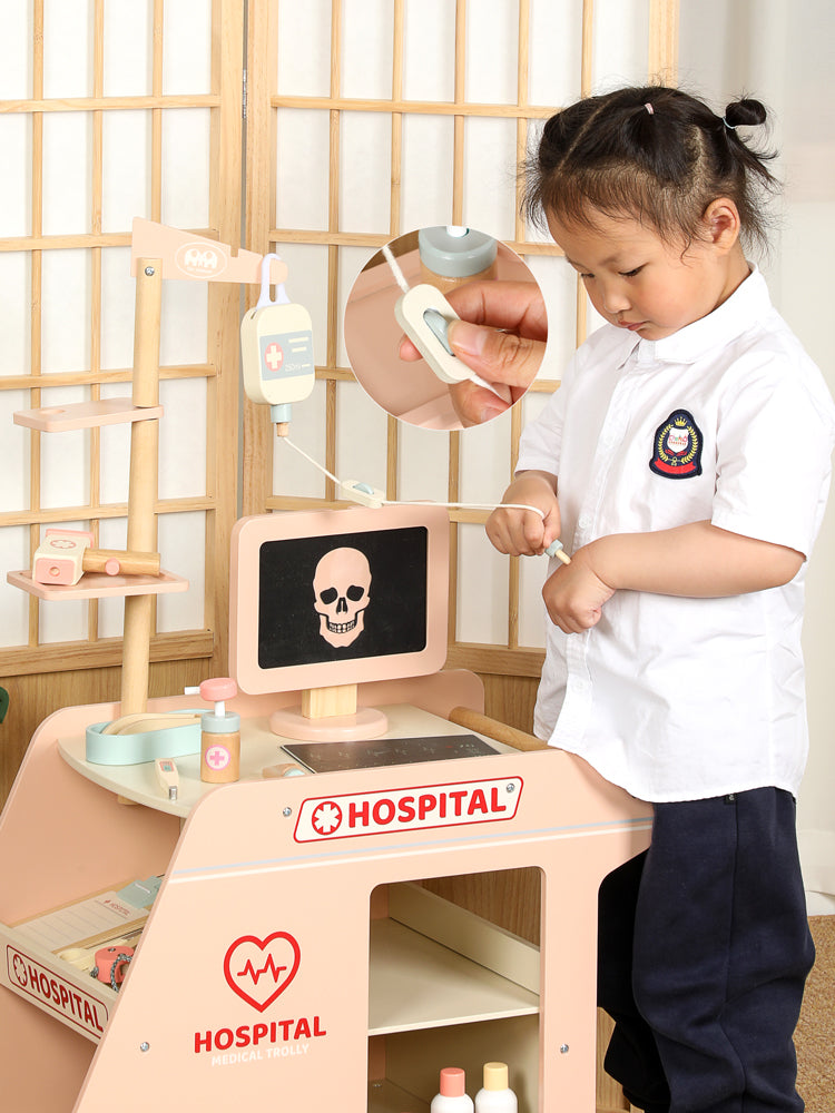 Carrito Hospital Médico de Madera con Accesorios