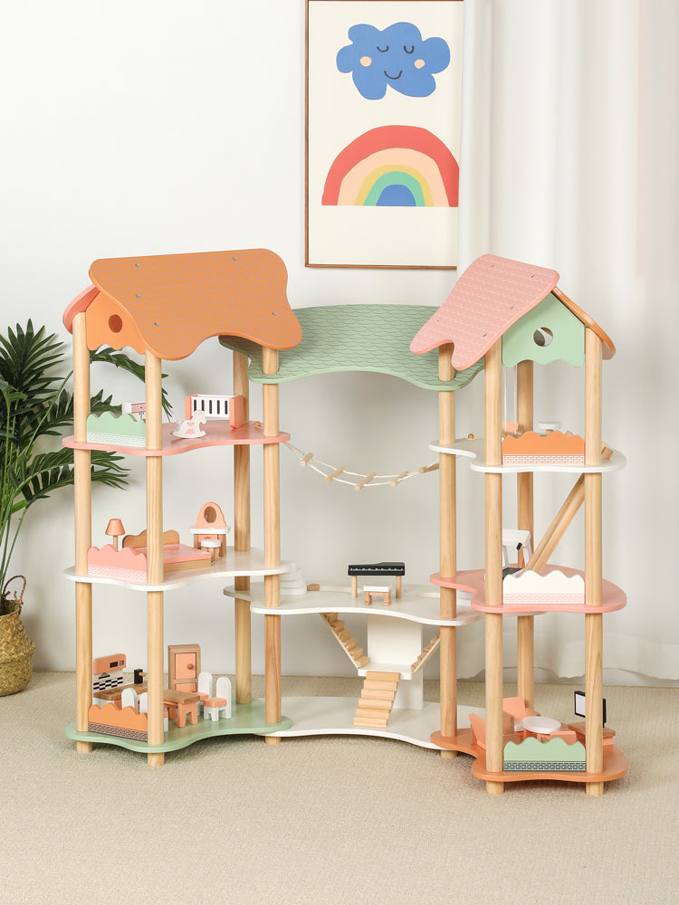 Casa de Muñecas de Madera con Muebles y Accesorios