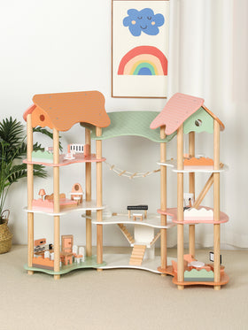 Casa de Muñecas de Madera con Muebles y Accesorios