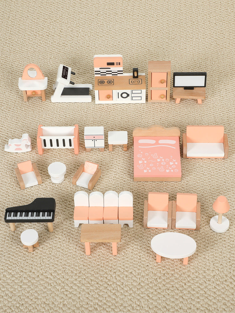 Casa de Muñecas de Madera con Muebles y Accesorios