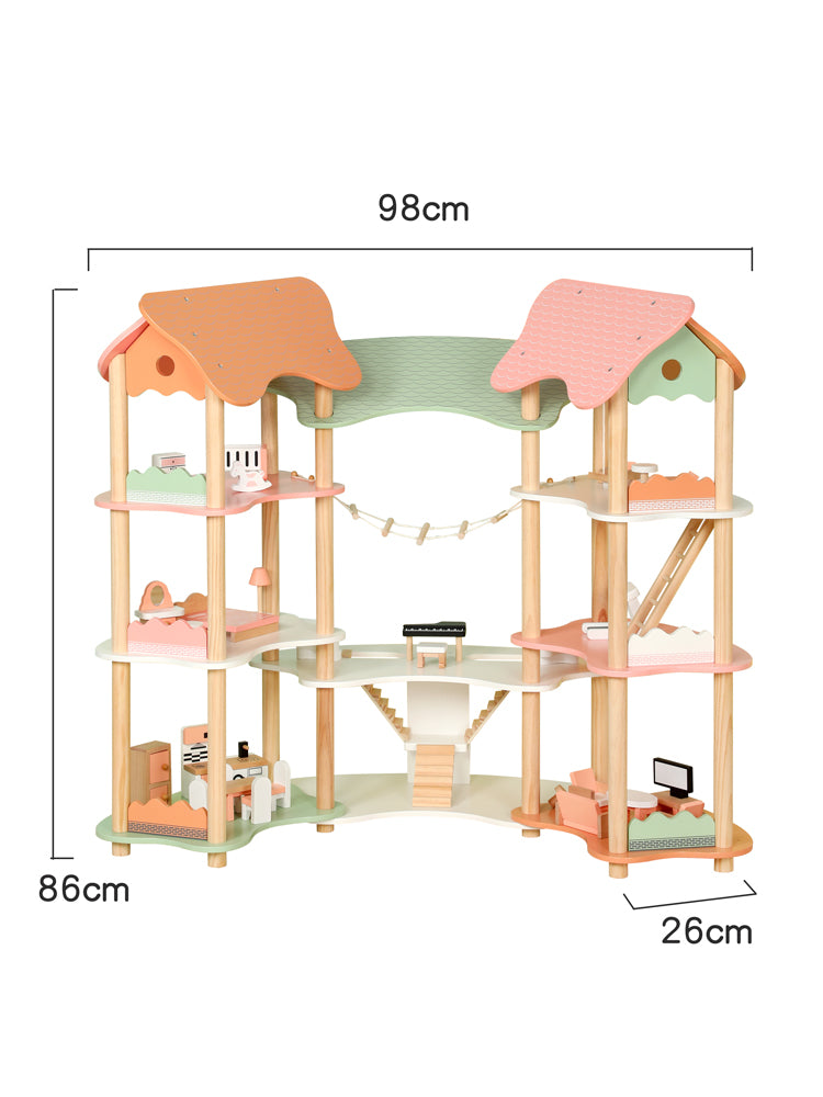 Casa de Muñecas de Madera con Muebles y Accesorios