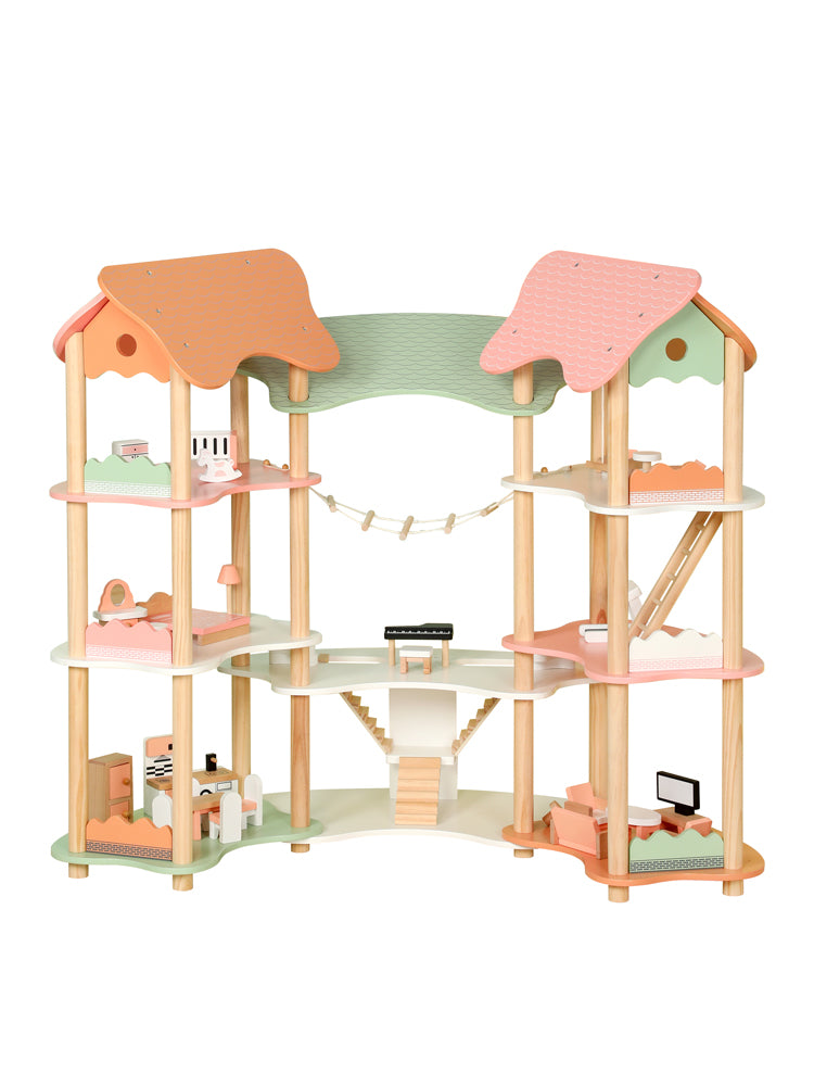 Casa de Muñecas de Madera con Muebles y Accesorios