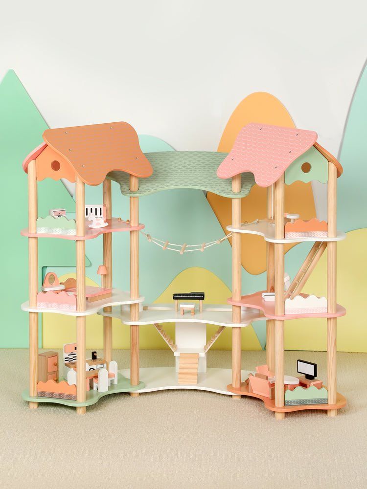 Casa de Muñecas de Madera con Muebles y Accesorios