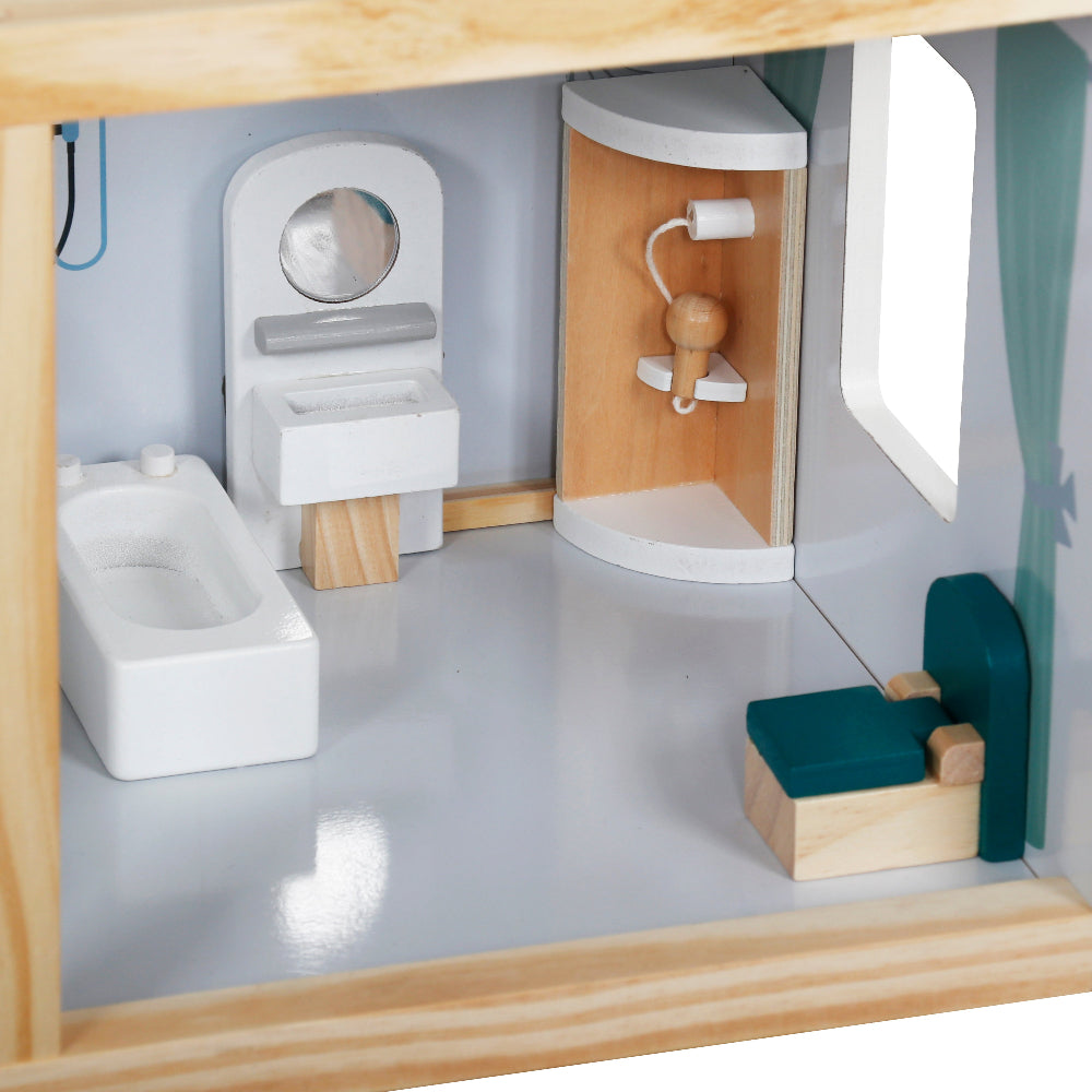 Casa de Muñecas Verde Azulado con Muebles