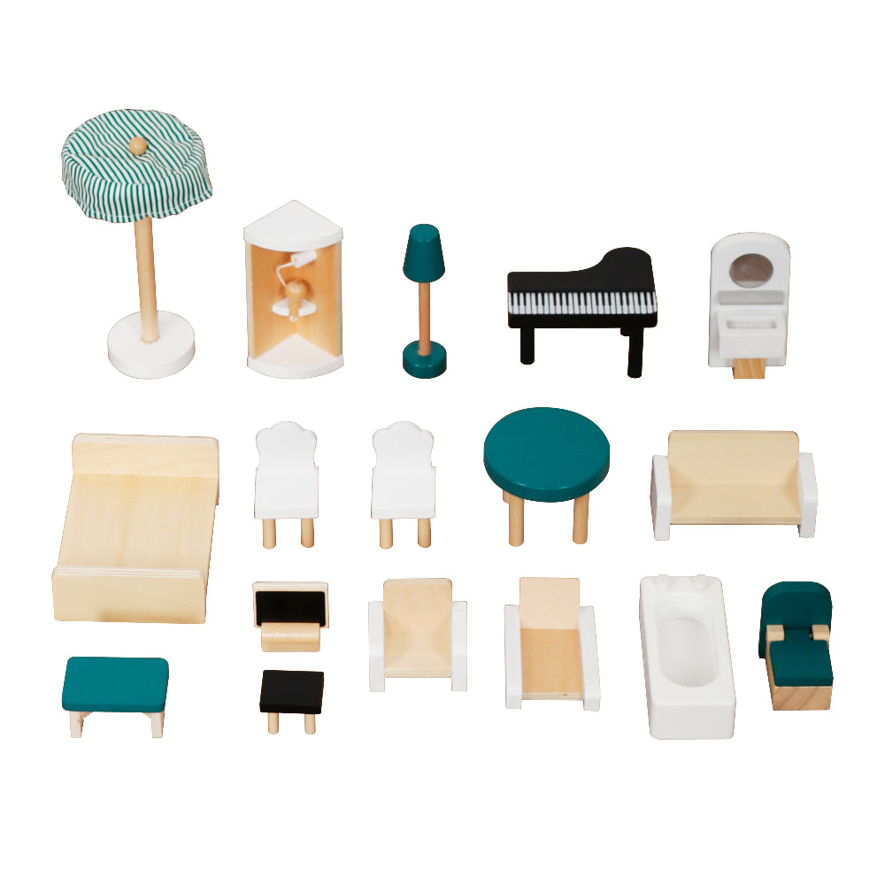 Casa de Muñecas Verde Azulado con Muebles