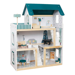 Casa de Muñecas Verde Azulado con Muebles