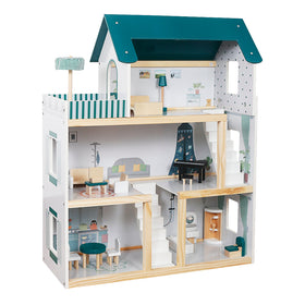 Casa de Muñecas Verde Azulado con Muebles