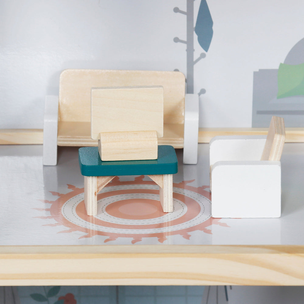 Casa de Muñecas Verde Azulado con Muebles