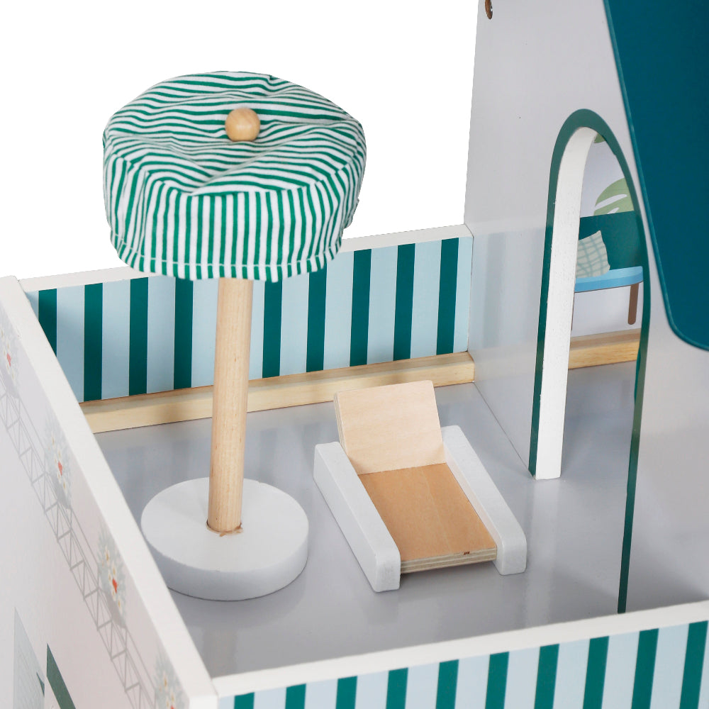 Casa de Muñecas Verde Azulado con Muebles