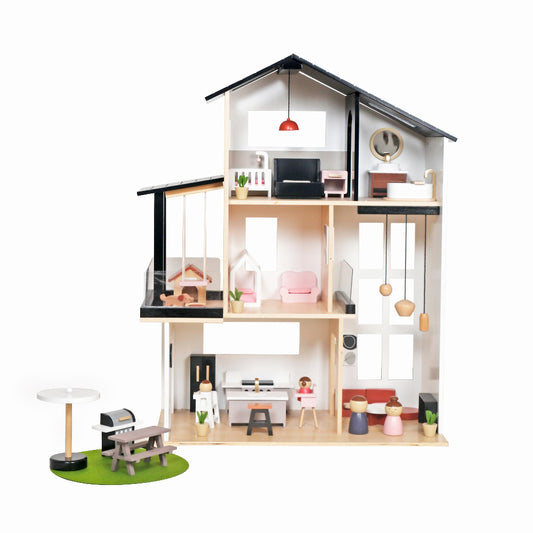 Casa de Muñecas Villa Moderna con Accesorios y Muñequitos - PIEZA ENSAMBLADA SOLO PARA RETIRO EN SUCURSAL