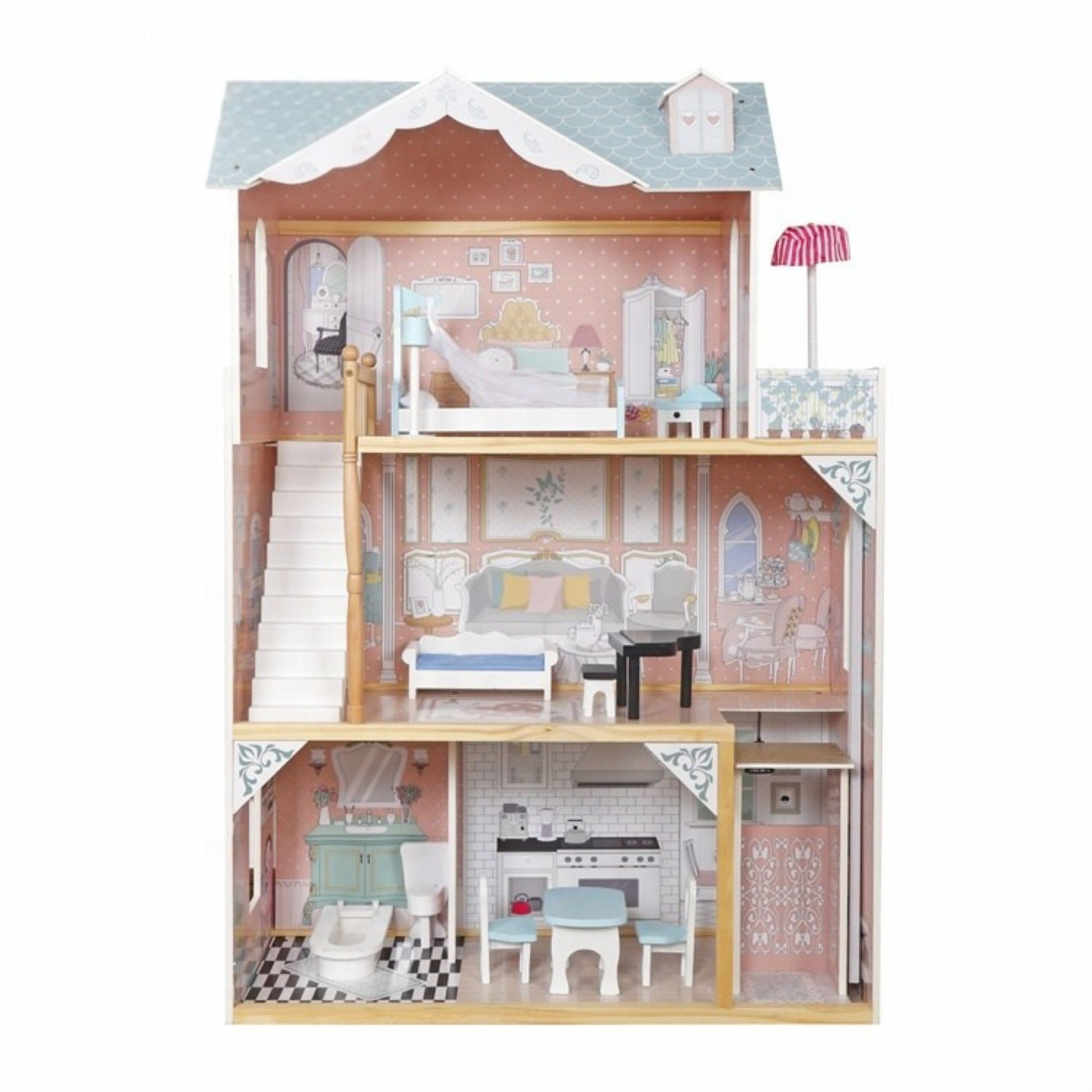 Casita de Muñecas de 3 Pisos con Muebles y Accesorios