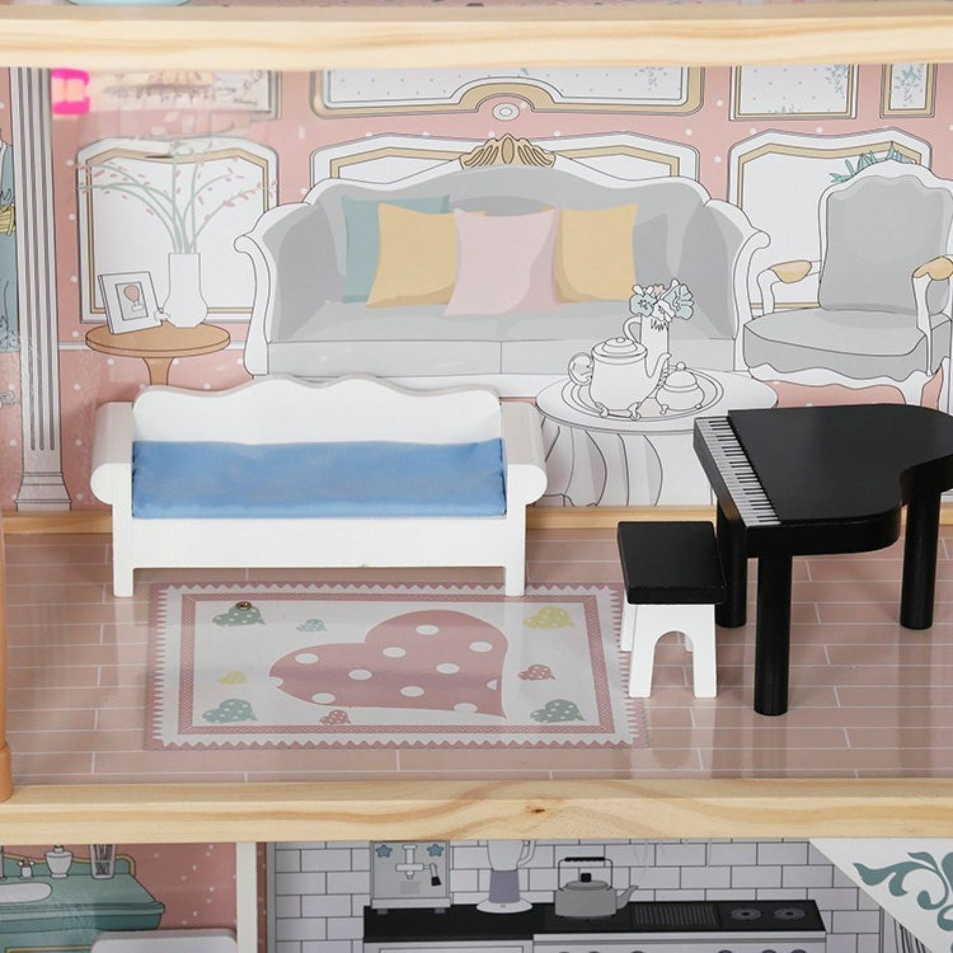 Casita de Muñecas de 3 Pisos con Muebles y Accesorios