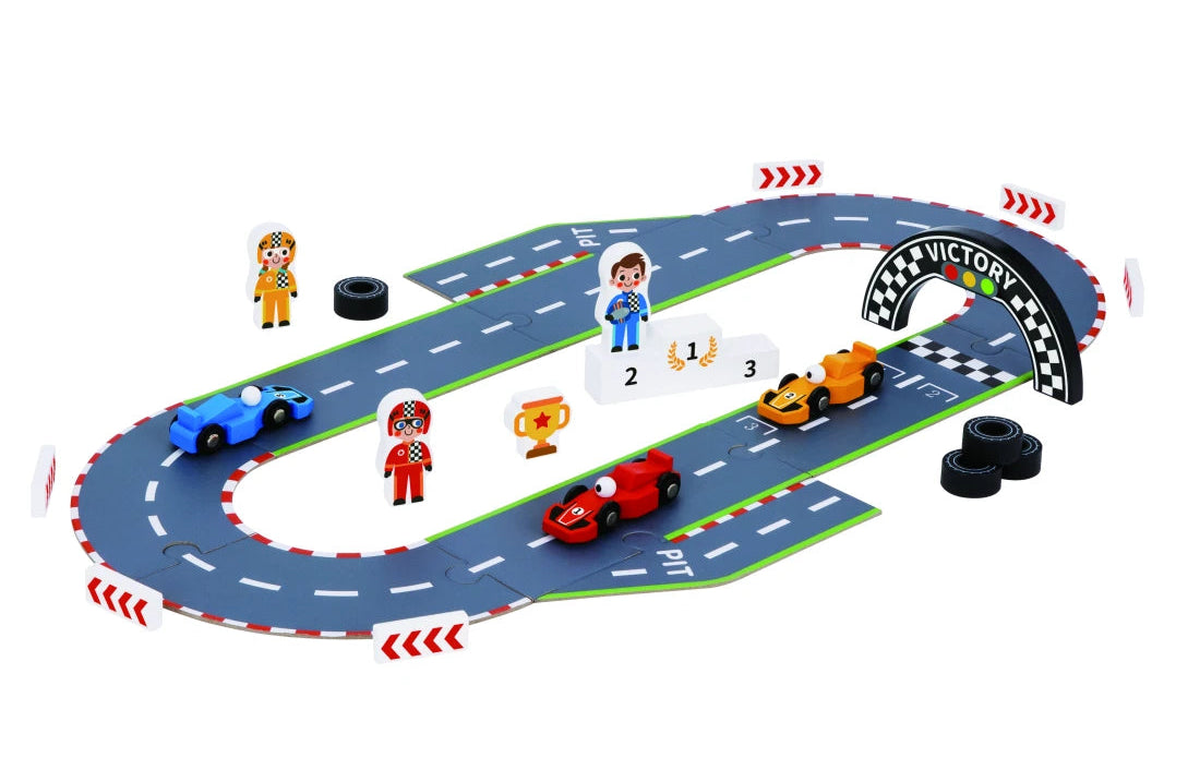 Circuito de Carreras de Madera con Accesorios -29 Piezas