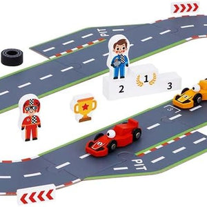 Circuito de Carreras de Madera con Accesorios -29 Piezas