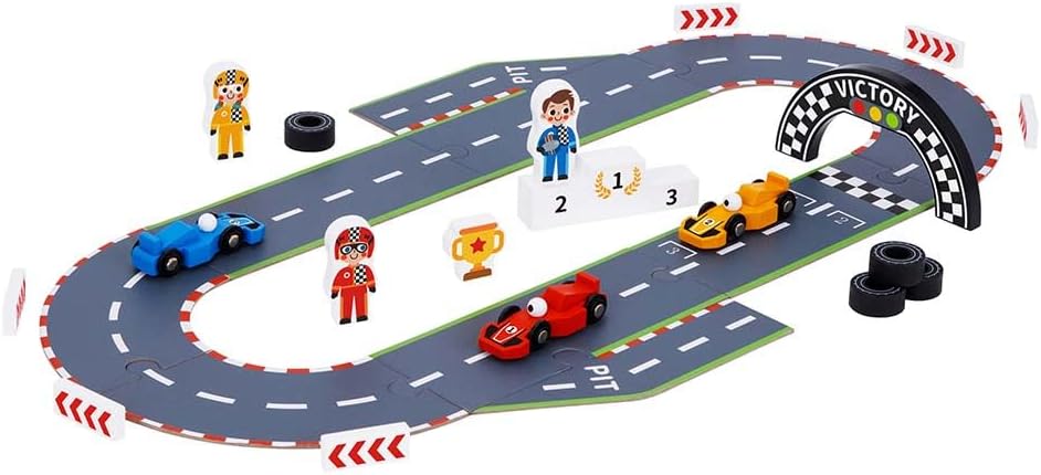 Circuito de Carreras de Madera con Accesorios -29 Piezas