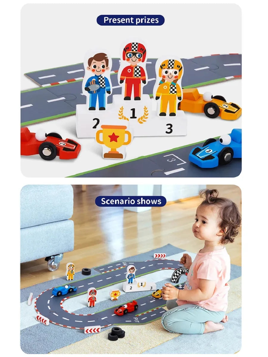 Circuito de Carreras de Madera con Accesorios -29 Piezas