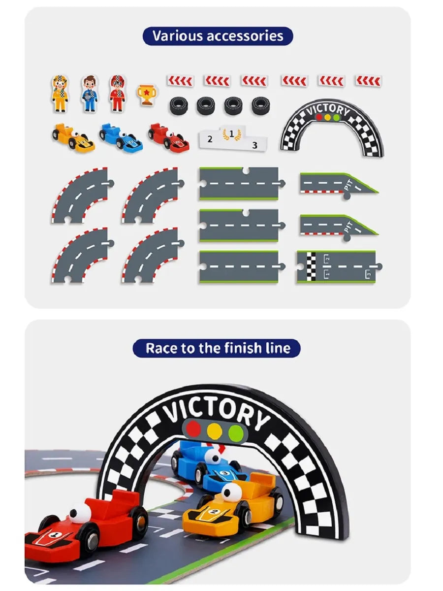Circuito de Carreras de Madera con Accesorios -29 Piezas