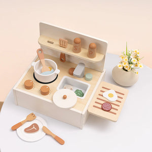 Cocinita Portátil de Juguete de Madera – Set Completo