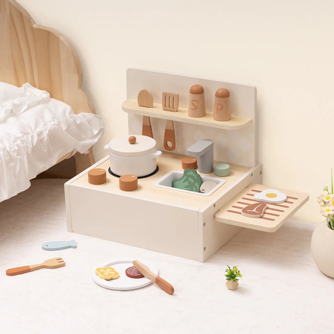 Cocinita Portátil de Juguete de Madera – Set Completo