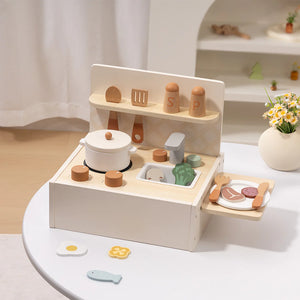 Cocinita Portátil de Juguete de Madera – Set Completo