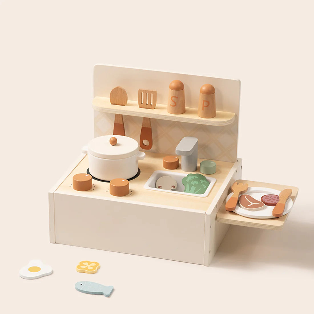 Cocinita Portátil de Juguete de Madera – Set Completo